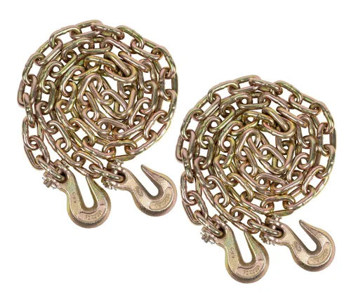 Miniatura 45 de Mytee Products Paquete de 4 cadenas de 3/8 pulgadas x 6 pies de grado 70 con ganchos de agarre de horquilla, cadena de remolque de transporte G70, 4