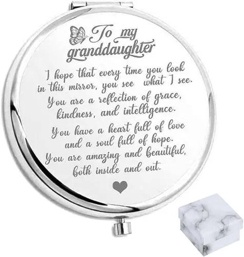 Miniatura 7 de to My Granddaughter - You're Amazing and Beautiful - Espejo de bolsillo, espejo de bolsillo compacto de acero inoxidable, espejo de bolsillo Dorado