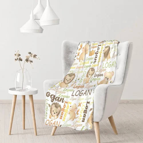 Miniatura 5 de Manta de bebé personalizada de Sandilya para niñas y niños con diseño de león, manta personalizada de bebé con nombre, manta envolvente para bebés