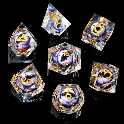 Miniatura 20 de DND Juego de dados de 8 piezas con ojo de dragón extra D20-Beholder's Eye Liquid Core Sharp Edge Resina poliédrica hecha a mano 2 × D20 D4 D6 D8 D10