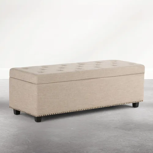 Miniatura 21 de Otomano rectangular de almacenamiento Simpli Home Hamilton, Madera, Gris pizarra Pizarra gris