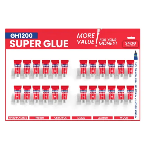 1 gramo (paquete de 24) Súper pegamento de un solo uso multiusos - Superpegamento - Pegamento CA adhesivo espeso y fuerte para manualidades DIY,