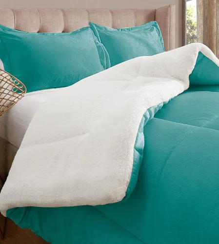 Miniatura 11 de Elegant Comfort Juego de Edredón Sherpa Súper Suave de 2 Piezas de Calidad Premium, Peso Pesado Reversible Alternativa de Plumón Micro-Gamuza, Satén