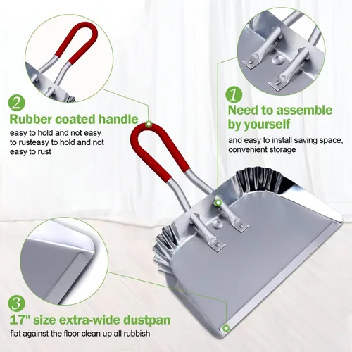 Miniatura 3 de TOP DOG Recogedor de metal de 17 pulgadas, sartenes de aluminio resistentes que no se astillan ni doblan el borde de chapa metálica plana contra