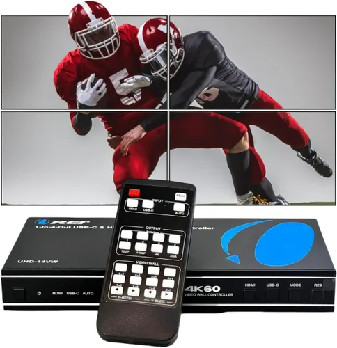 OREI Controlador de Procesador de Pared de Video 4K 2x2 HDMI o USB-C Pantalla Hasta 4K 60hz 2x1, 1x2, 1x3, 1x4 Soporta Rotación de 180 Grados RS-232
