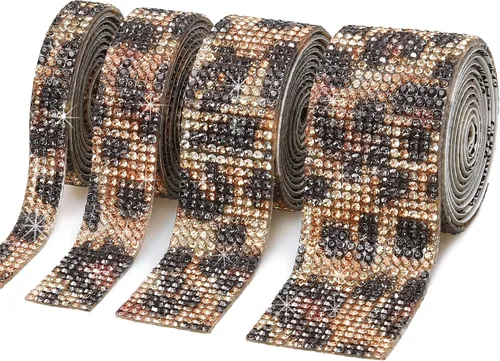 Miniatura 10 de 4 rollos de cinta de cristal de diamantes de imitación autoadhesiva, calcomanía de decoración brillante con diamantes de imitación de 0.079 pulgadas