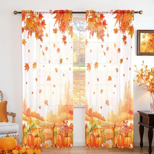 Miniatura 16 de youleyar Cortinas traslúcidas florales para sala de estar, 2 paneles de 54 pulgadas de largo, cortinas semitransparentes blancas con estampado