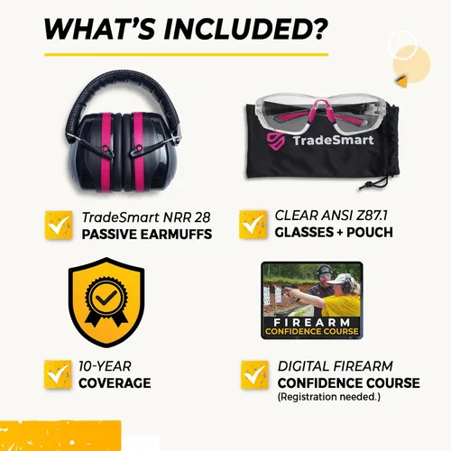 Miniatura 2 de TradeSmart High-Performance Earmuffs for Shooting Range & Shooting Eye Protection Glasses + Firearm Confidence Course Gafas transparentes - Rosa