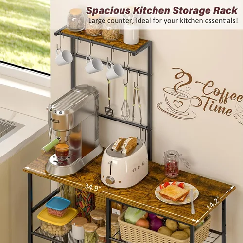 Miniatura 5 de 3IngSeagulls Estante para panaderos con toma de corriente, soporte de microondas de cocina con 10 ganchos en forma de S, estación de barra de café
