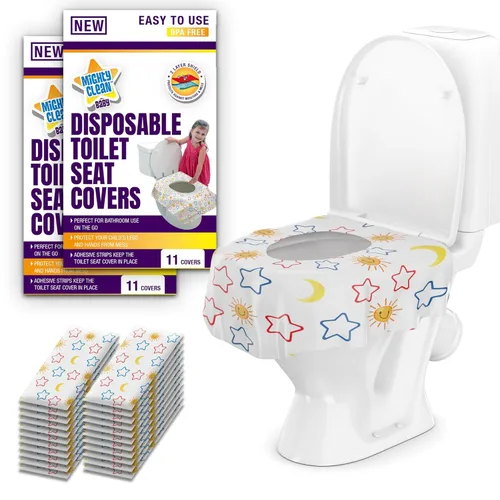 Mighty Clean Baby Paquete de 22 fundas desechables para asiento de inodoro, tamaño XL, impermeables, para niños pequeños, niños y adultos, viajes,