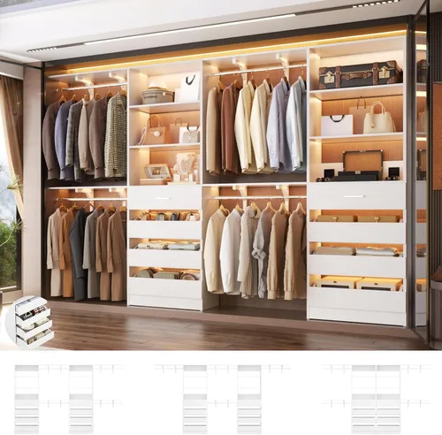 Miniatura 15 de Aheaplus Sistema de Armario con 8 Cajones de Madera, Sistema Organizador de Armario de Madera con Torre, Organizador de Vestidor Perchero de Armario