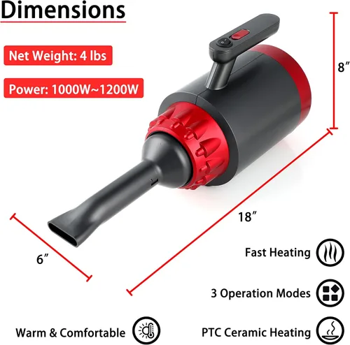 Miniatura 3 de Simple Deluxe Calentador de espacio portátil, calentador de cama y manta para interiores, calentamiento rápido de 3 segundos de 1200 W, soplador