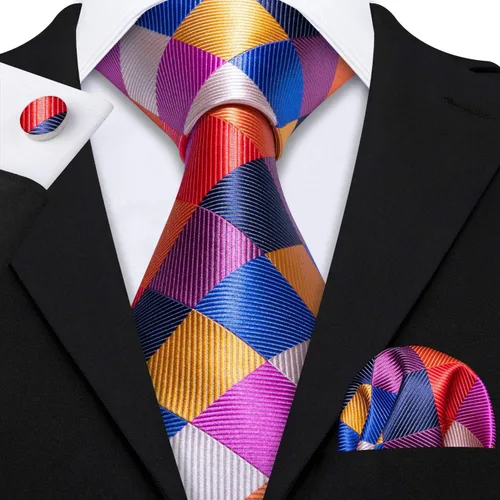 Miniatura 30 de Barry.Wang Corbatas de seda para hombre, diseño de lunares, gemelos cuadrados de bolsillo, gemelos para negocios, boda