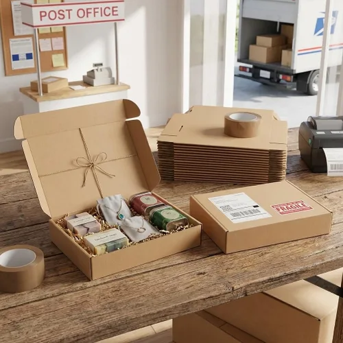 Miniatura 6 de Juego de 20 cajas de envío de 13x10x2 pulgadas, caja de cartón corrugado marrón para embalaje, envío postal, negocios
