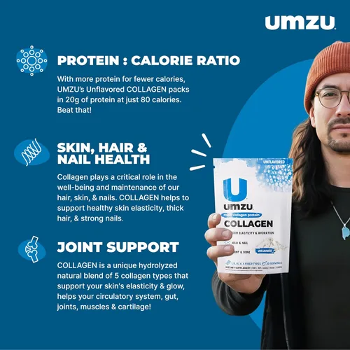 Miniatura 2 de UMZU zuCollagen - Polvo de proteína de colágeno múltiple, sin sabor, 5 tipos de colágeno I II III V X - Suplemento alto en proteínas y bajo