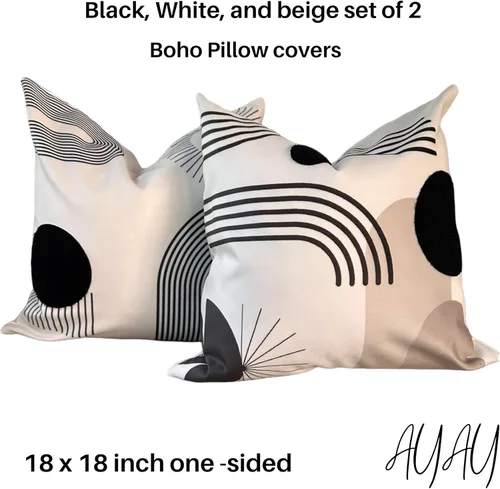Miniatura 3 de AYAY Fundas de almohada decorativas modernas de 18 x 18 pulgadas, almohadas bohemias para sofá cama, juego de 2 fundas modernas, almohadas impresas