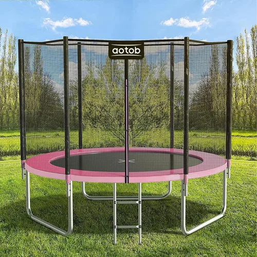 Miniatura 10 de AOTOB Trampolín de 8 pies, 10 pies, 12 pies, 14 pies, 15 pies, con red de seguridad, trampolín para exteriores con aro de baloncesto, alfombrilla