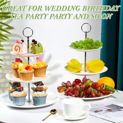 Miniatura 3 de Tatuo 2 soportes de porcelana de 3 niveles para cupcakes, torre para tartas, pastelería para servir postres, soporte escalonado de cerámica blanca