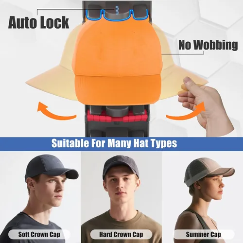 Miniatura 5 de Organizador de sombreros para gorras de béisbol, paquete de 2 con clips de resorte integrados, soporte de pared para sombreros de armario