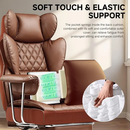 Miniatura 4 de COMHOMA Silla de oficina grande y alta, silla de juegos de cuero con reposapiés, sillas de oficina ergonómicas ejecutivas con soporte lumbar