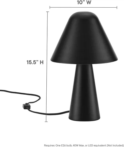 Miniatura 8 de Modway EEI-6529-BLK Jovial - Lámpara de mesa de metal con forma de hongo, color negro