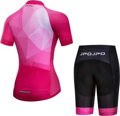 Miniatura 45 de Camiseta de ciclismo para mujer, manga corta y pantalones cortos de ciclismo acolchados para verano