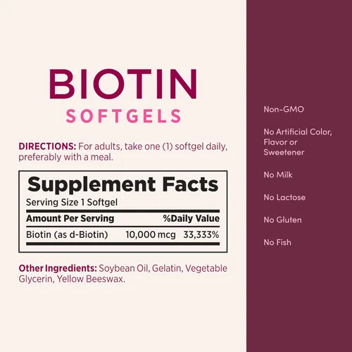 Miniatura 5 de Nature's Bounty - Suplemento de biotina de 10000 mcg, apoya la salud del cabello, la piel y las uñas, soluciones óptimas para el cabello de vitamina