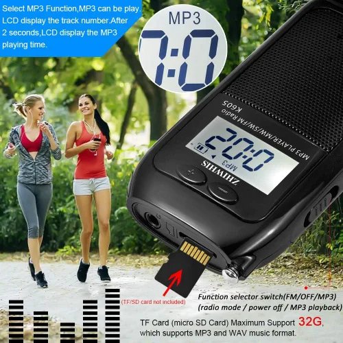 Miniatura 3 de ZHIWHIS Radio portátil, radio FM AM SW transistor estéreo LCD pantalla digital de bolsillo Walkmen Radio MP3 WAV Reproductor Soporte TF Tarjeta