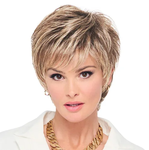 Miniatura 32 de Raquel Welch - Peluca corta Bob atada a mano feroz y enfocada por Hairuwear, gorra de tamaño medio, castaño iluminado por el sol RL10/12