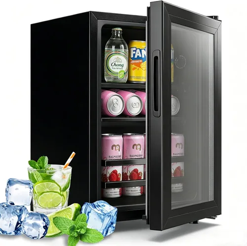 WANAI Refrigerador de bebidas y enfriador con puerta de cristal, capacidad de 45 mini latas, refrigerador de cerveza pequeño de 1.3 pies cúbicos