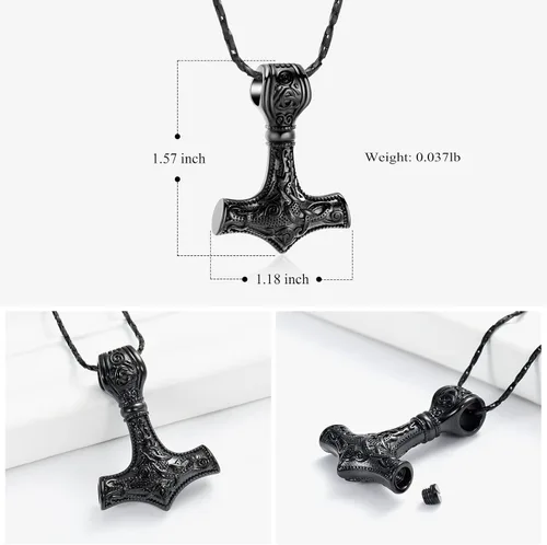 Miniatura 5 de Joyería de cremación de martillo de Thor vikingo nórdico Mjolnir para cenizas para mujeres y hombres, collar de urna de nudo celta de acero
