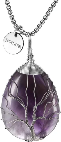 JADENOVA Collar de cristal curativo para mujer, colgante de árbol de la familia, árbol genealógico, joyería envuelta en alambre, colgante de lágrima