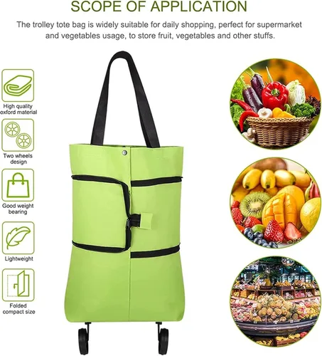 Miniatura 3 de Generic Bolsa de compras plegable 2 en 1, carrito de compras plegable ligero, carrito de comestibles con ruedas, plegable, almacenamiento retráctil