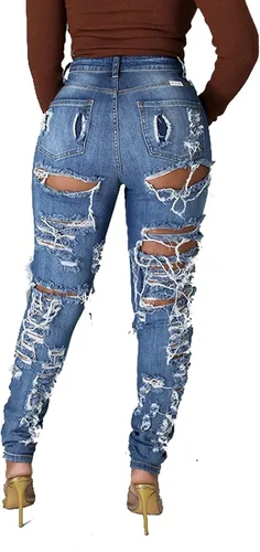 Miniatura 2 de Women's Skinny Ripped Jeans Stretch Destroyed Mid High Waist Denim Pants