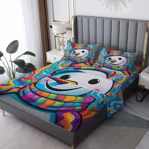 Miniatura 8 de Juego de sábanas de Navidad tamaño individual, sábanas de microfibra suave y bolsillo profundo, sábanas y fundas de almohada estampadas sin arrugas