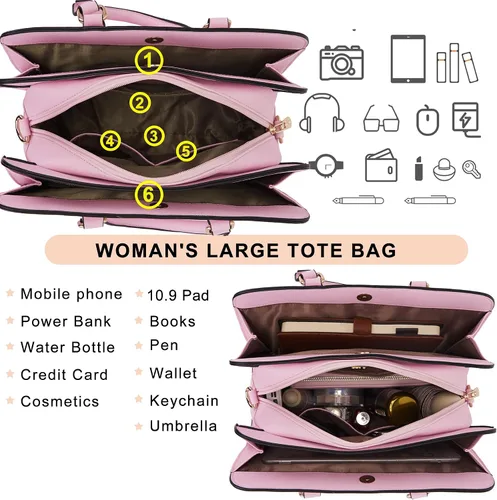 Miniatura 4 de Carteras para mujeres, bolso cartera monedero tote bandolera hobo con asa superior tipo satchel, juego de carteras de 2 piezas con 3 compartimentos