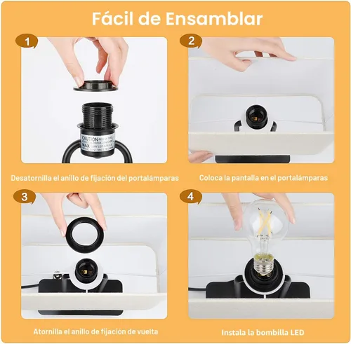 Miniatura 6 de Lámpara de mesa con control táctil regulable en 3 vías con 2 puertos USB y toma de corriente AC, lámpara moderna de mesita de noche con pantalla