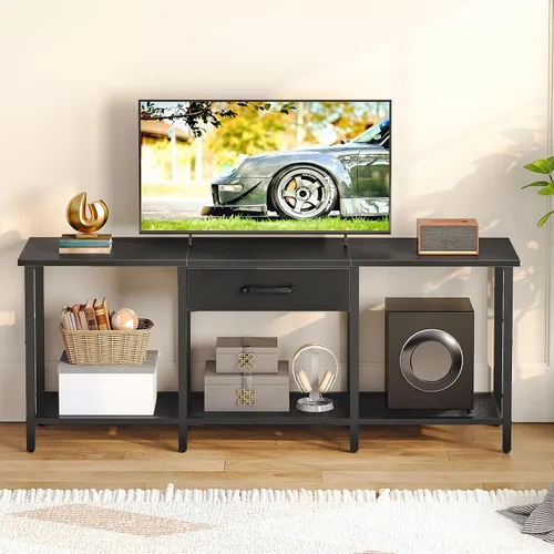 Miniatura 8 de HOOBRO Soporte de TV para televisores de hasta 55 pulgadas, centro de entretenimiento con cajón de tela y estantes abiertos, mesa consola industrial