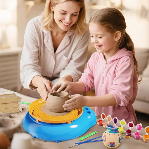 Miniatura 7 de Vinkp Rueda de cerámica para niños, kit completo de pintura de cerámica, artes y manualidades para niños de 8 a 12 años con arcilla seca al aire