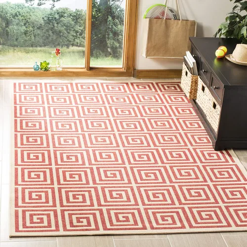 Miniatura 13 de SAFAVIEH Linden Collection - Alfombra lavable para exteriores, alfombra de pasillo de 2.2 x 8 pies, color rojo y crema, no desprende pelusa y fácil