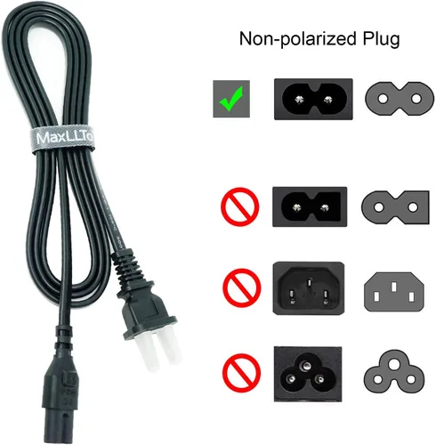 Miniatura 3 de MaxLLTo Cable de alimentación de repuesto de 2 clavijas para Sony Bravia TV KDL-32R300B KDL-32R330B KDL-40R350B KDL-40R380B 6 pies (negro)