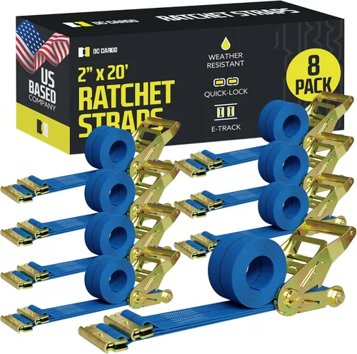 Miniatura 25 de Correas de Trinquete E Track para Sujeción de Carga, (Paquete de 2) 2 x 7 Correas de Trinquete Azules de Servicio Pesado, Correa de Trinquete