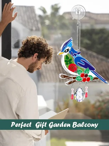 Miniatura 4 de KY&BOSAM Blue Bird - Campanillas de viento de cristal con dijes de metal, prismas de arco iris coloridos para decoración de jardín para mamá/abuela