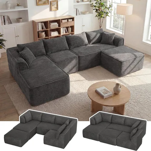 Miniatura 31 de Vesgantti 106" Boneless Couch with Chaise, U Shaped Deep Seat Comfy Cloud Modular Sofa Chenille Memory Foam Sectional Couches for Living Room