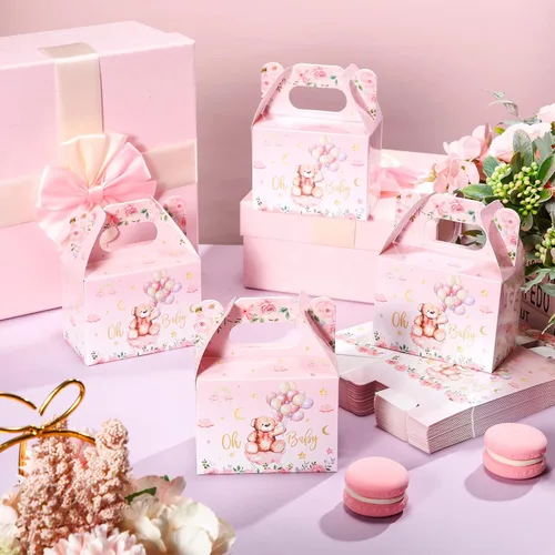 Miniatura 4 de Spakon 36 cajas de oso para baby shower, cajas de regalo, lindas decoraciones de papel de dulces de galletas para baby shower, revelación de género
