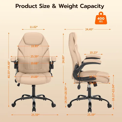 Miniatura 2 de Silla de Escritorio de Oficina, Silla Ergonómica para Computadora con Brazos Abatibles Acolchados y Soporte Lumbar Ajustable, Silla Ejecutiva