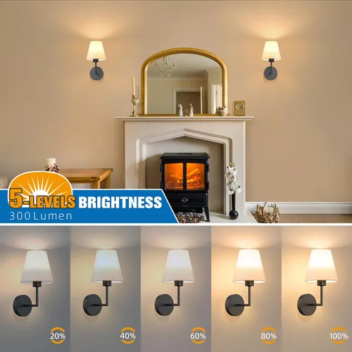 Miniatura 5 de NIORSUN Juego de 2 apliques de pared con pilas de 13.8 pulgadas, luces de pared recargables negras con bombillas desmontables regulables de 10400