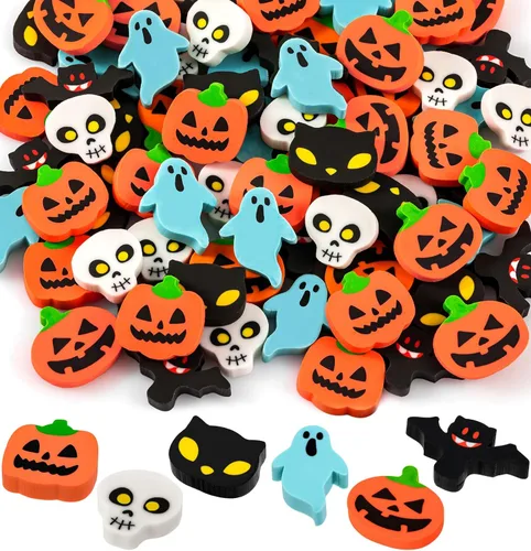 YGAOHF Paquete de 48 mini borradores de Halloween, 6 estilos lindos a granel, divertidos borradores de calabaza, fantasma, murciélagos, recuerdos de