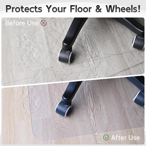 Miniatura 3 de Alfombrilla para silla de oficina para suelo de madera dura, 1/8" de grosor 53" x 45", alfombrilla cristalina transparente para silla de suelo duro