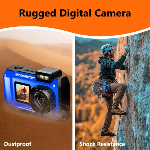 Miniatura 5 de Cámara digital subacuática 8K - MaxMango 70MP 33FT Cámara impermeable con tarjeta 64G - Cámara submarina para esnórquel flotante de doble pantalla